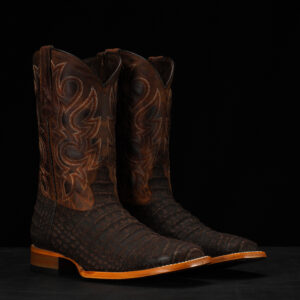 Matte Brown Nubuck Caiman Belly - Heritage Square Toe
