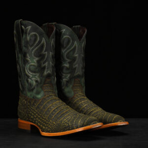 Matte Olive Green Nubuck Caiman Belly - Heritage Square Toe