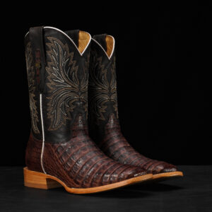AUTHENTIC Brown Caiman Belly  – Square Toe