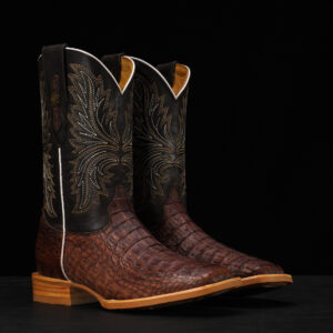 AUTHENTIC Brown Caiman Hornback – Square Toe