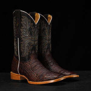 AUTHENTIC Brown Caiman Hornback – Square Toe
