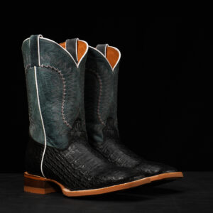 Black Caiman Horn Back - Square Toe