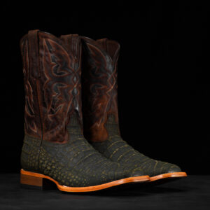 Matte Olive Green Nubuck Caiman Belly - Heritage Square Toe