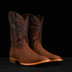 Matte Cognac Nubuck Caiman Belly - Heritage Square Toe