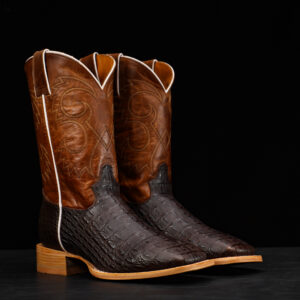 Chocolate Brown Caiman Horn Back - Square Toe