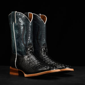 Black Caiman Horn Back - Square Toe