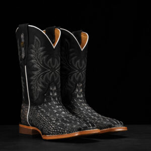 Rustic Black Caiman Horn Back – Square Toe