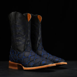 Matte Black/Electric Blue Pirarucu – Square Toe