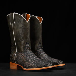 Rustic Gray Caiman Horn Back - Square Toe