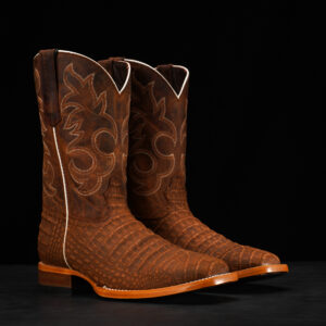 Matte Cognac Nubuck Caiman Belly - Heritage Square Toe