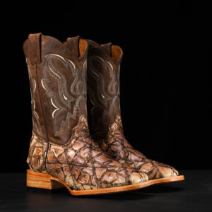 AUTHENTIC Brown Patch Work Pirarucu – Square Toe