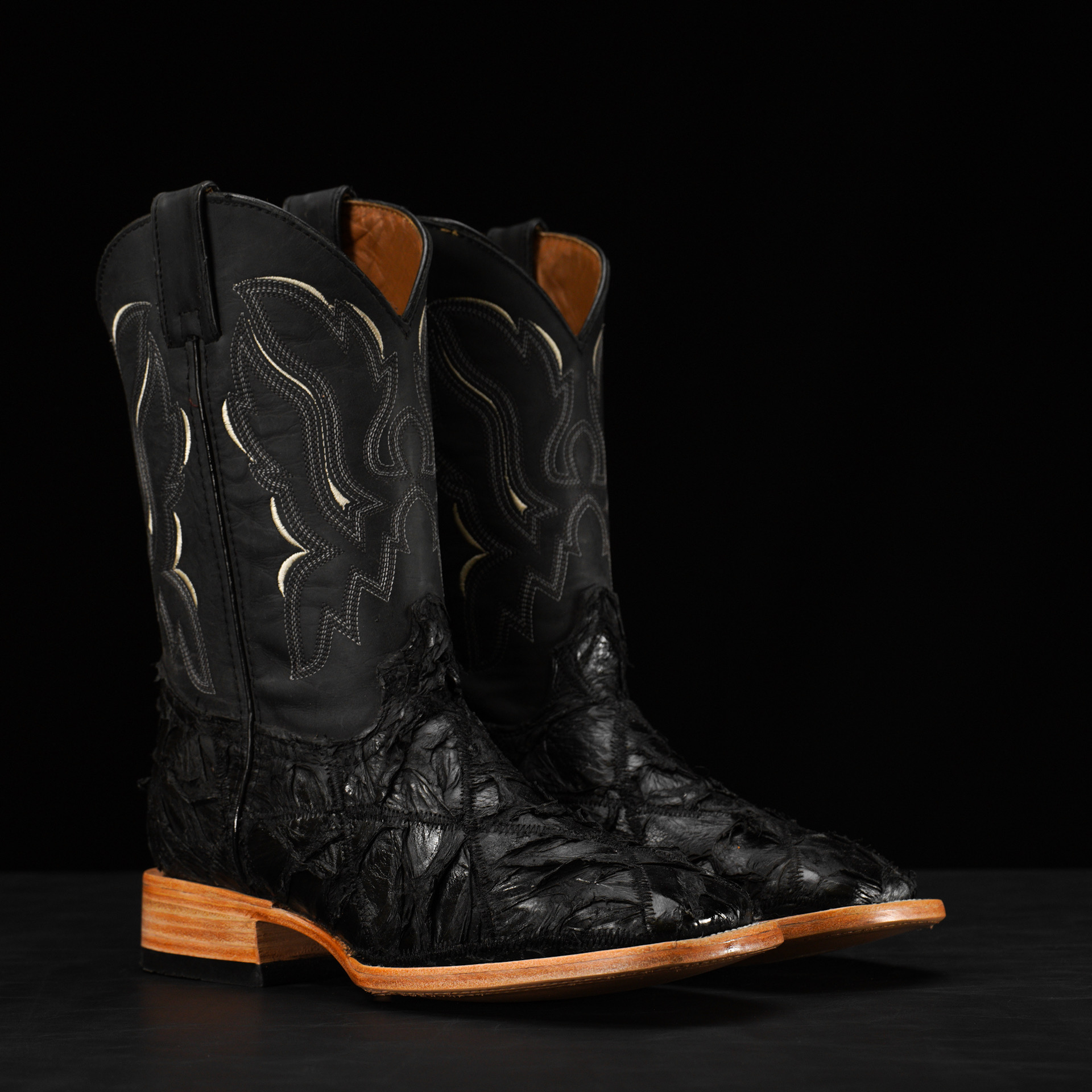 AUTHENTIC Black Patch Work Pirarucu – Square Toe
