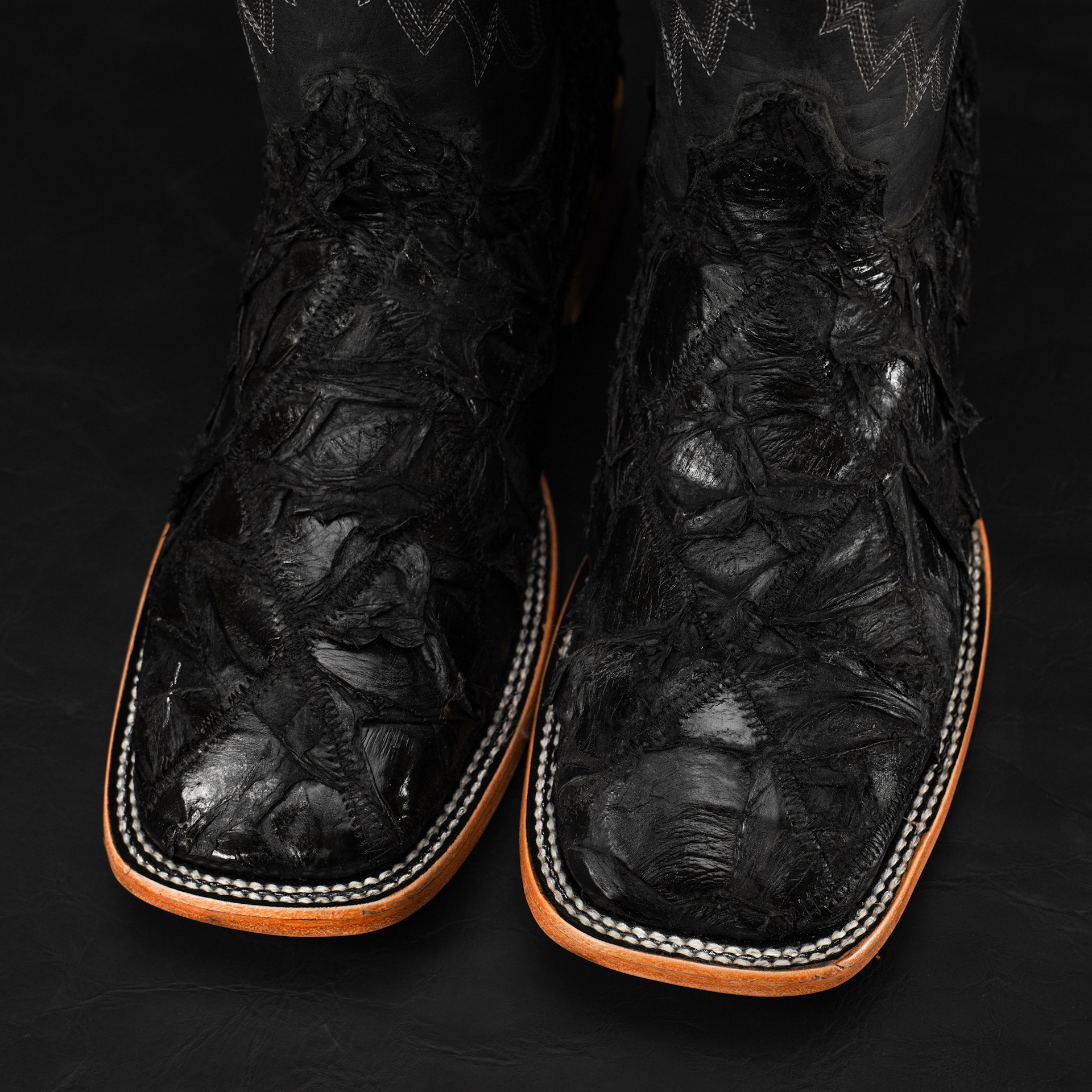 AUTHENTIC Black Patch Work Pirarucu – Square Toe - Image 3