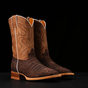 Matte Brown Nubuck Caiman Belly - Square Toe