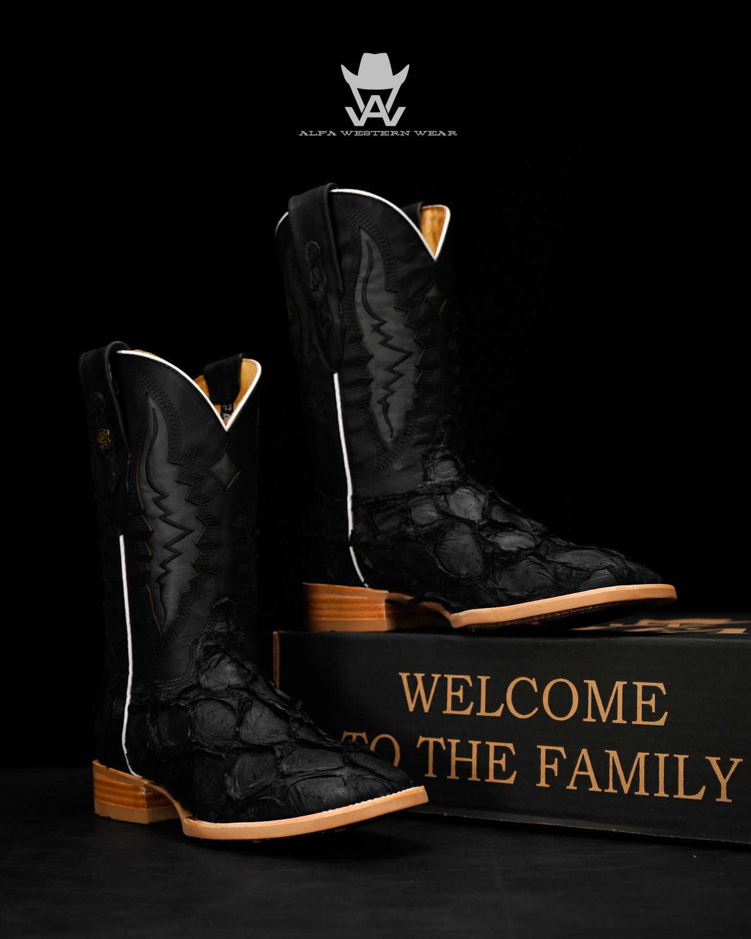 AUTHENTIC Matte Black Pirarucu – Arena Square Toe - Image 2