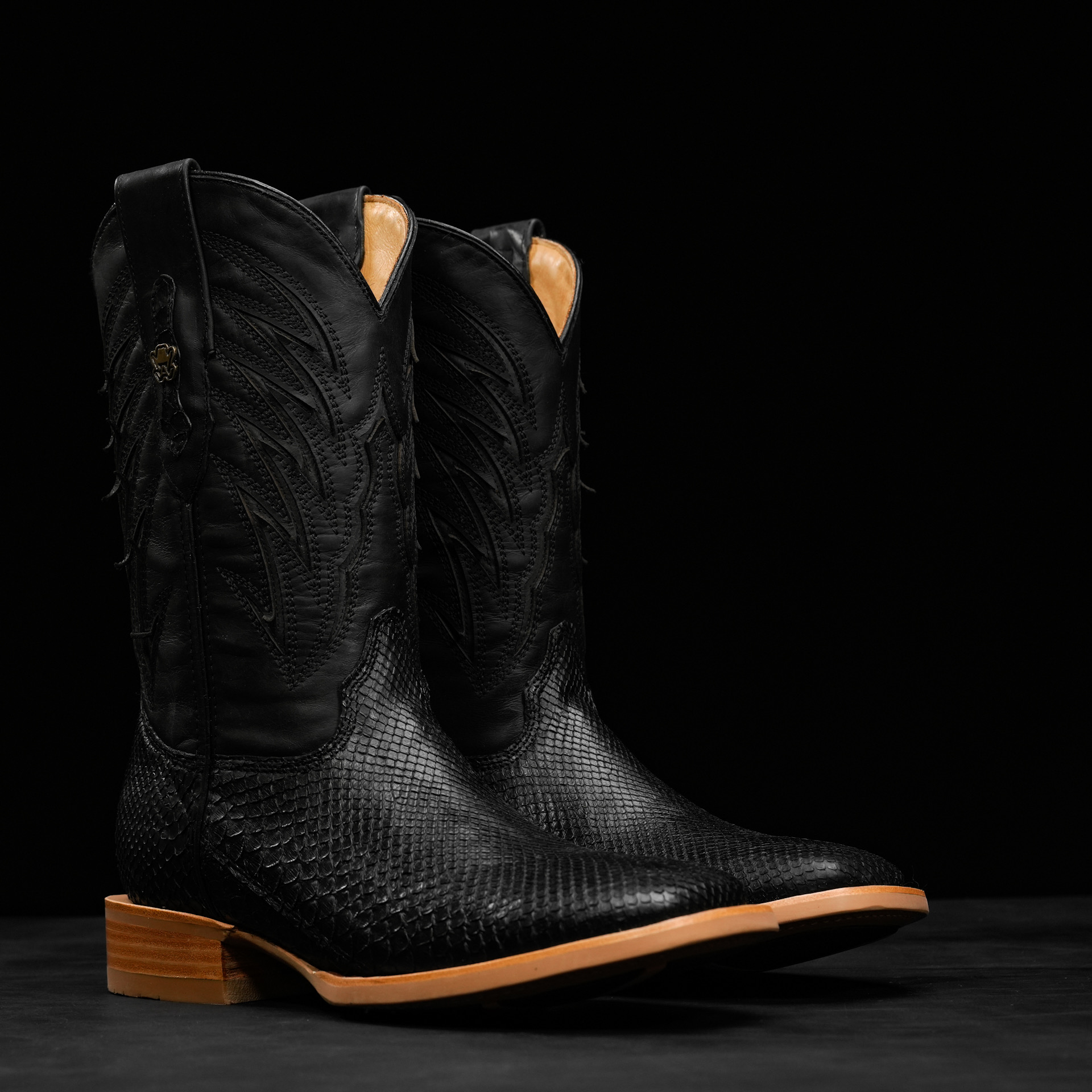 AUTHENTIC Black Python Belly – Arena Square Toe