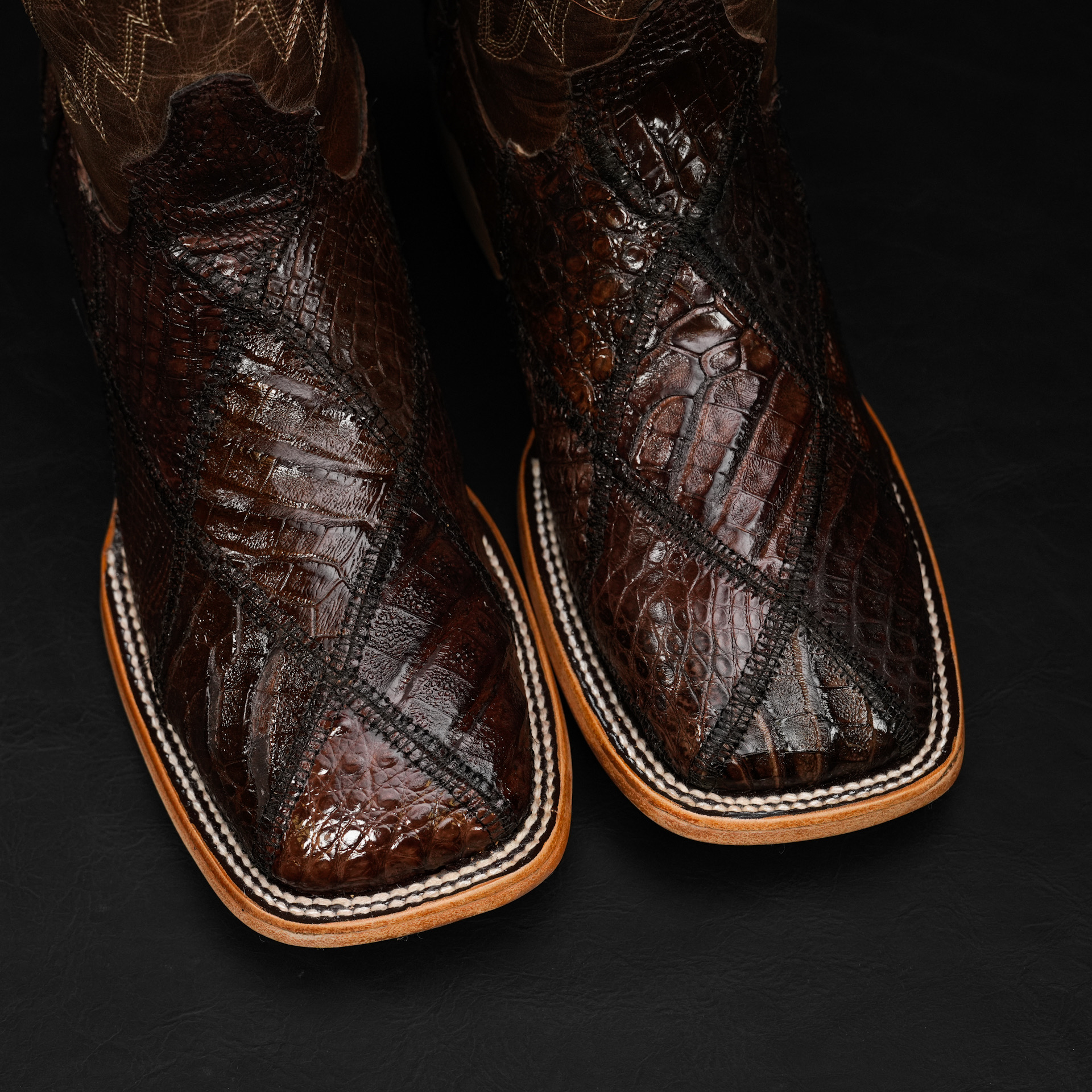 AUTHENTIC Brown Patch Work Caiman – Square Toe - Image 3