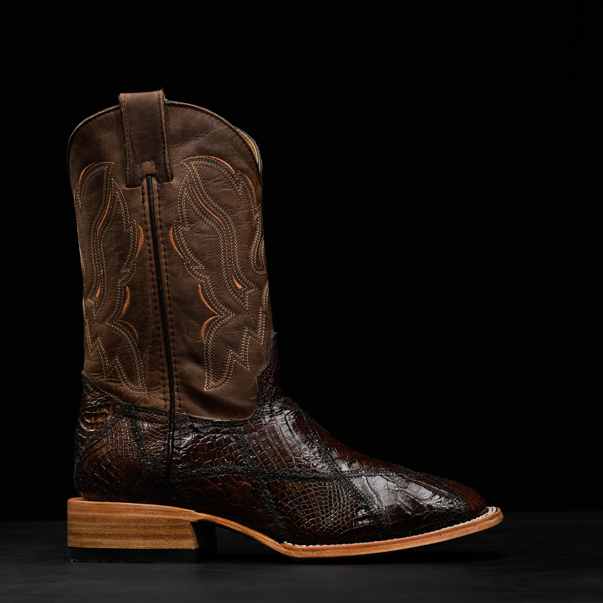AUTHENTIC Brown Patch Work Caiman – Square Toe - Image 2