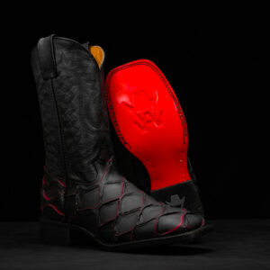 Black/Red Pirarucu – Square Toe