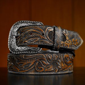 Brown Tan Safari Hand Tooled Belt