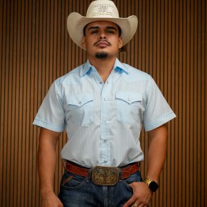 Blue Printed Short Sleeve Pearl Snap Button Up Shirt