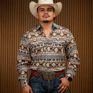 Brown Printed Long Sleeve  Button Up Shirt