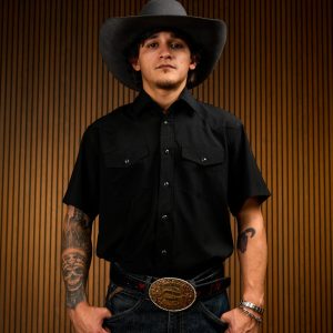 Black Solid Short Sleeve Pearl Snap Button Up Shirt